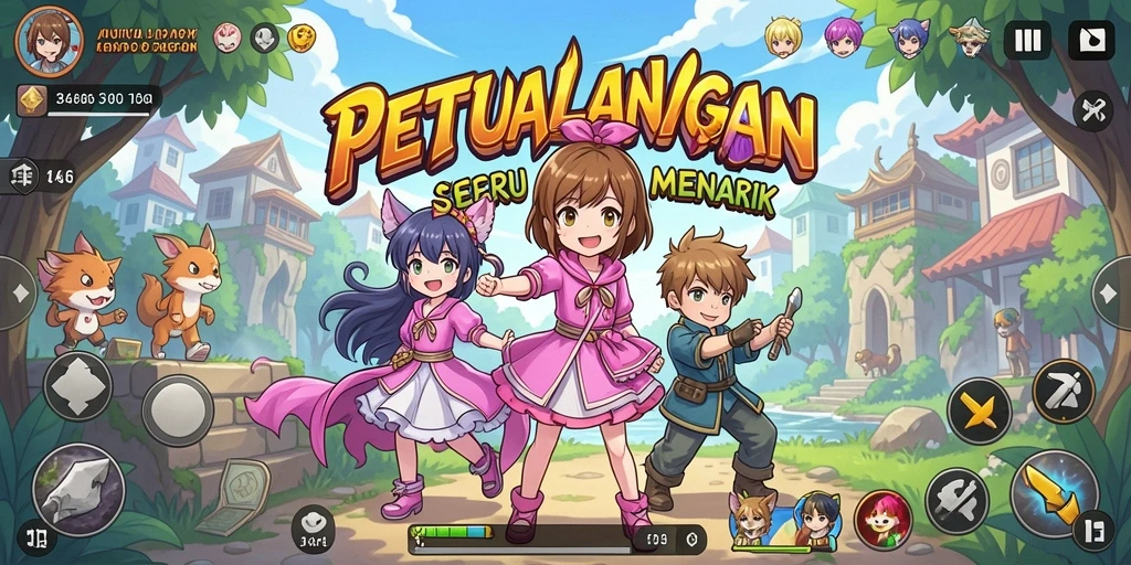 Tangkapan layar utama menunjukkan karakter anime dalam aksi seru.