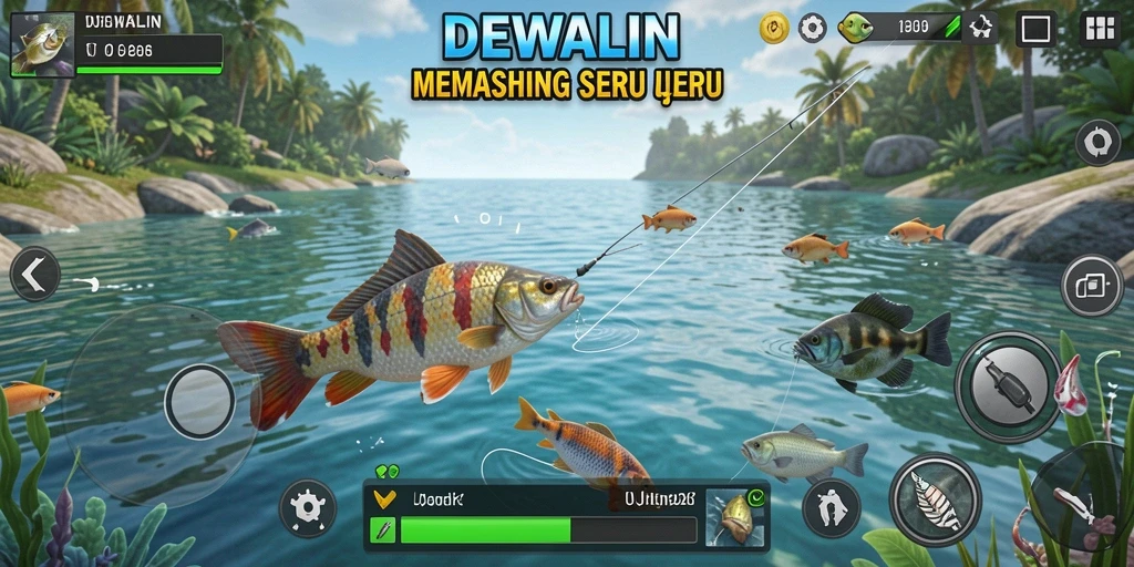 Tampilan gameplay DEWALIN dengan suasana memancing yang memukau.