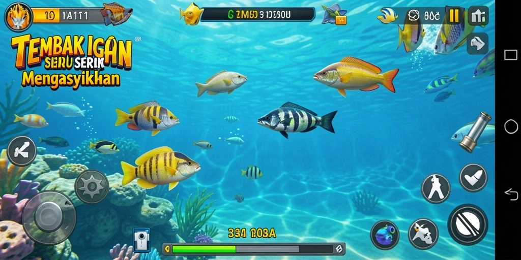Tampilan gameplay H03 dengan berbagai ikan yang menunggu untuk ditangkap.