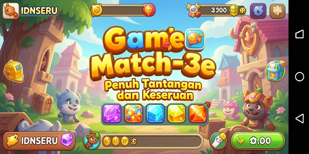 Screenshot gameplay IDNSERU yang menunjukkan keseruan permainan Match-3.