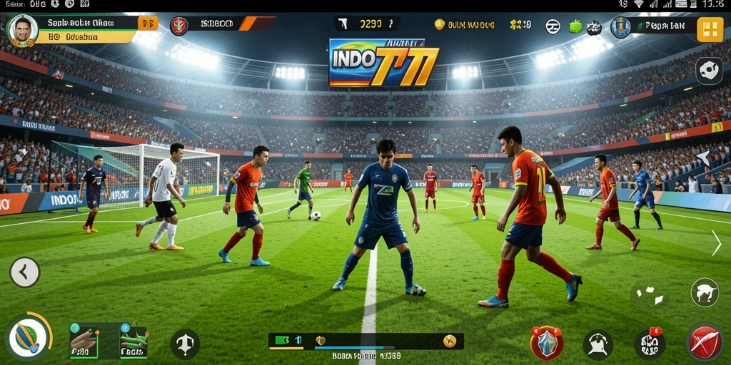Screenshot gameplay INDO777 menunjukkan aksi sepak bola yang mendebarkan dan grafis yang luar biasa.