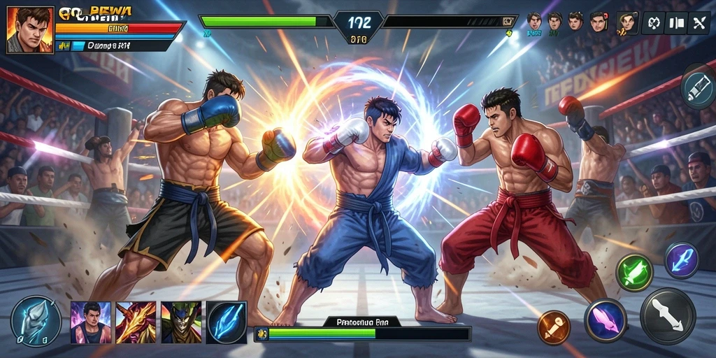 Tampilan gameplay QQDEWA yang intens dan seru dalam pertarungan.